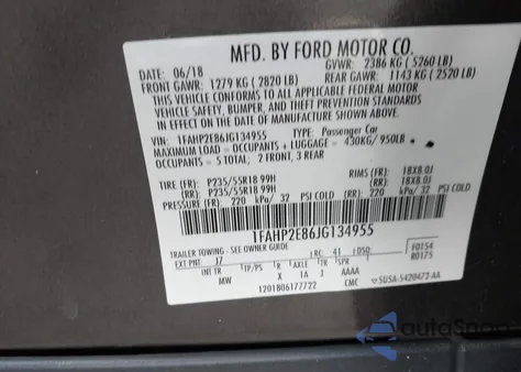 2018 Ford Taurus Sel from USA, damaged, VIN 1FAHP2E86JG134955